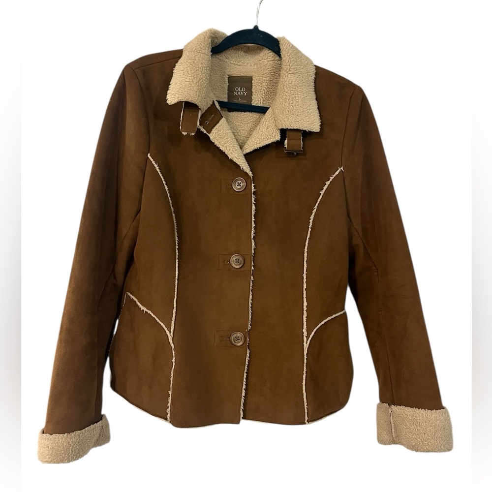 Old Navy Faux Suede Sherpa Lined Tan Y2K Collared Jacket